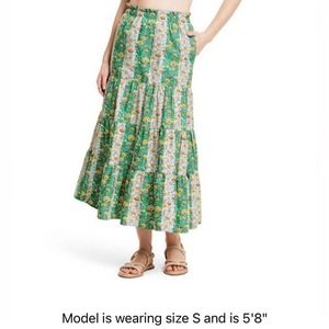 Rhode x Target Mixed Whimsical Floral & stripe tiered Midi Skirt Size Small
